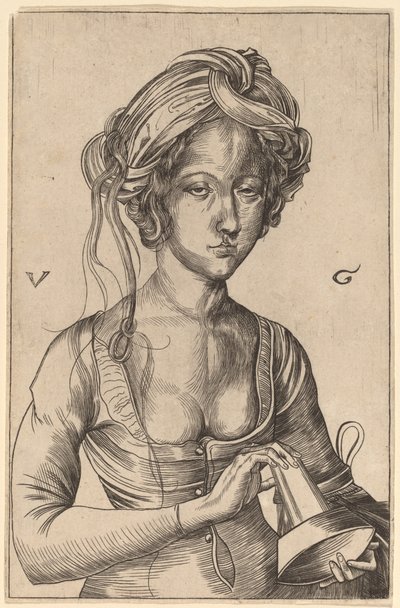 Büste einer törichten Jungfrau, die ihre umgedrehte Lampe hält von Urs Graf I after Martin Schongauer
