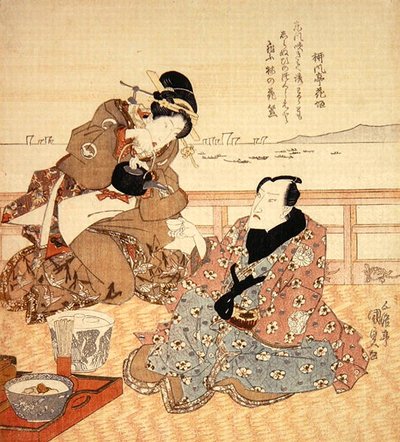 Onoe Kikugoro III beim Teetrinken in Shinagawa, ca. 1825 von Utagawa Kunisada