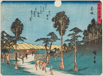 Akasaka, aus der Serie "Dreiundfünfzig Stationen des Tokaido (Tokaido gojusan tsugi)", auch bekannt als der Tokaido mit Gedicht (Kyoka iri Tokaido) von Utagawa Hiroshige