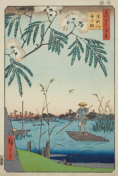 Ayase-Fluss und Kanegafuchi, Nr. 63 aus der Serie "Hundert berühmte Ansichten von Edo" von Utagawa Hiroshige