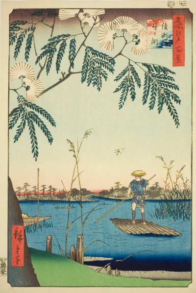 Ayase-Fluss und Kanegafuchi (Ayasegawa Kanegafuchi), aus der Serie "Hundert berühmte Ansichten von Edo (Meisho Edo hyakkei)" von Utagawa Hiroshige