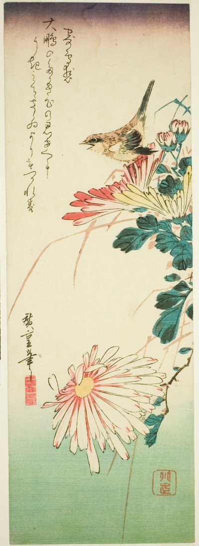 Vogel und Chrysanthemen von Utagawa Hiroshige