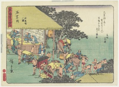 Pferdewechsel an der Station von Ishiyakushi, 1837-1844 von Utagawa Hiroshige