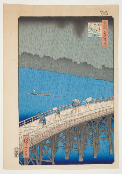 Regenschauer an der Ohashi-Brücke, Atake, aus der Serie "Hundert berühmte Ansichten von Edo" von Utagawa Hiroshige