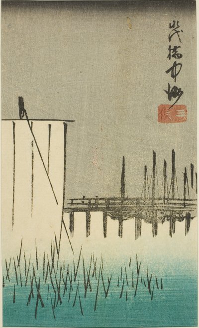 Eitai-Brücke, Nakasu und Mitsumata, Abschnitt eines Blattes aus der Serie "Ausschnitte berühmter Orte in Edo" von Utagawa Hiroshige