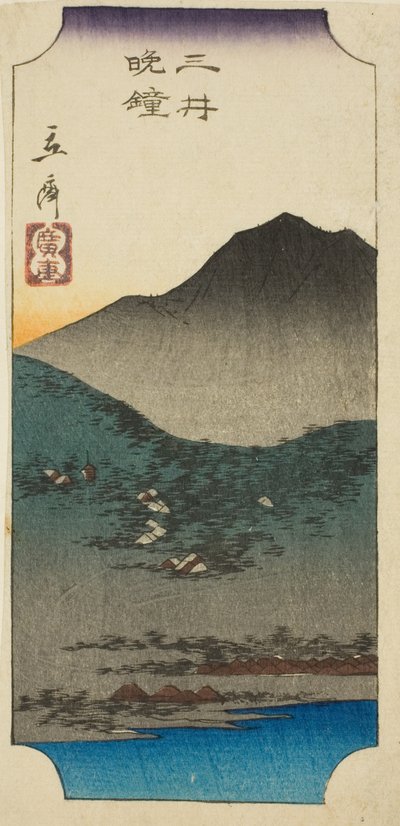 Abendglocken in Mii (Mii bansho), Abschnitt eines Blattes aus der Serie "Acht Ansichten von Omi (Omi hakkei)" von Utagawa Hiroshige