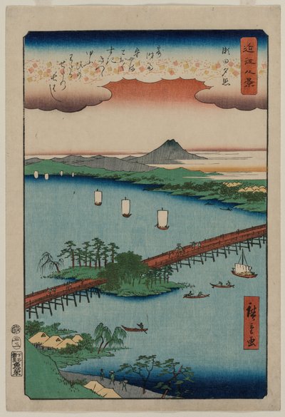 Abendglühen bei Seta, aus der Serie Acht Ansichten von Ōmi von Utagawa Hiroshige