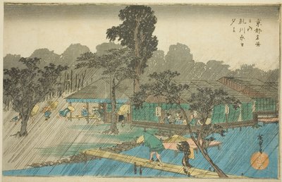 Abendregen am Ufer des Tadasu-Flusses (Tadasugawara no yudachi), aus der Serie "Berühmte Orte in Kyoto (Kyoto meisho no uchi)" von Utagawa Hiroshige