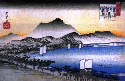 Hiroshige Eine Straße neben einem See mit einigen Booten von Utagawa Hiroshige