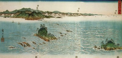 Strudel an einer felsigen Küste von Utagawa Hiroshige