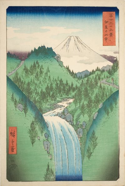 In den Bergen der Provinz Izu (Izu no sanchu), aus der Serie "Sechsunddreißig Ansichten des Berges Fuji (Fuji sanjurokkei)" von Utagawa Hiroshige