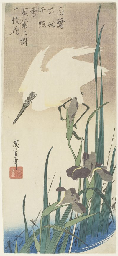 Schwertlilien und Reiher, 1832-1834 von Utagawa Hiroshige