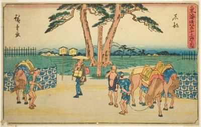 Ishibe, aus der Serie "Dreiundfünfzig Stationen des Tokaido (Tokaido gojusan tsugi no uchi)", auch bekannt als Gyosho Tokaido von Utagawa Hiroshige