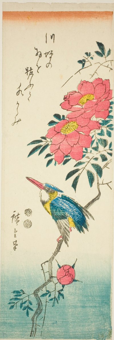 Eisvogel und Rosen von Utagawa Hiroshige