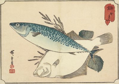 Makrele und Heilbutt, frühes 19. Jahrhundert von Utagawa Hiroshige