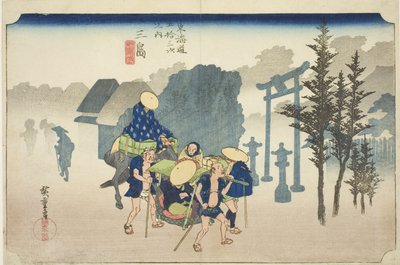 Mishima: Morgennebel, aus der Serie "Dreiundfünfzig Stationen der Tokaido-Straße," auch bekannt als Hoeido Tokaido von Utagawa Hiroshige