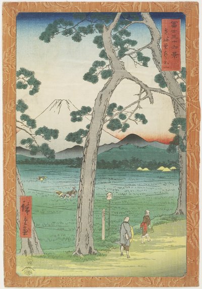 Mt. Fuji links gesehen von der Tōkaidō-Straße, April 1858 von Utagawa Hiroshige