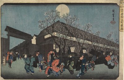 Nachtansicht von Nakanomachi mit Kirschblüten in Yoshiwara, 1832-1834 von Utagawa Hiroshige