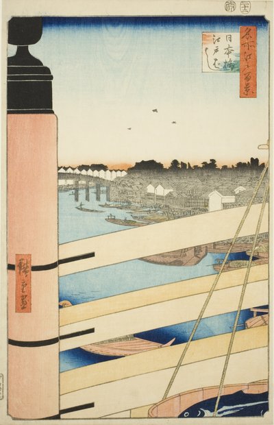 Nihon-Brücke und Edo-Brücke (Nihonbashi, Edobashi), aus der Serie "Hundert berühmte Ansichten von Edo (Meisho Edo hyakkei)" von Utagawa Hiroshige