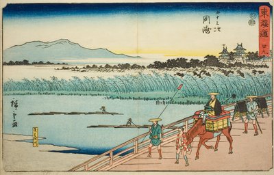 Okazaki: Yahagi-Fluss—Nr. 39, aus der Serie "Fifty-three Stations of the Tokaido," auch bekannt als Reisho Tokaido von Utagawa Hiroshige