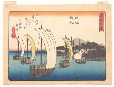 Rückkehr der Fischerboote in Yabase, aus der Serie Acht Ansichten von Ōmi (Ōmi hakkei) von Utagawa Hiroshige