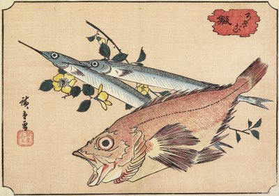 Steinfisch und Halbschnabel, frühes 19. Jahrhundert von Utagawa Hiroshige