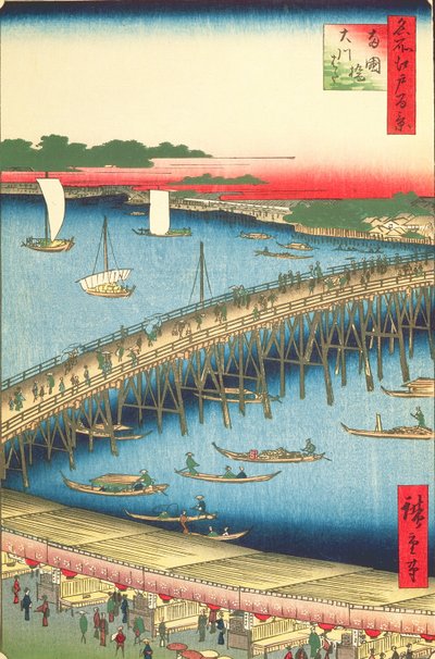 Ryogoku-Brücke und das große Flussufer, Nr. 59 aus Einhundert berühmte Ansichten von Edo, 1856 von Utagawa Hiroshige