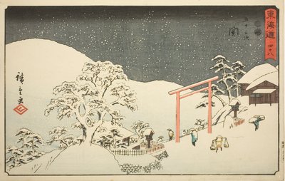Seki—Nr. 48, aus der Serie "Dreiundfünfzig Stationen des Tokaido (Tokaido gojusan tsugi)," auch bekannt als der Reisho Tokaido von Utagawa Hiroshige
