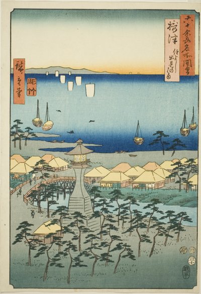 Provinz Settsu: Idemi-Strand bei Sumiyoshi, aus der Serie "Berühmte Orte in den sechzig Provinzen" von Utagawa Hiroshige