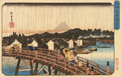 Regen am Nihonbashi-Brücke, 1832-34 von Utagawa Hiroshige