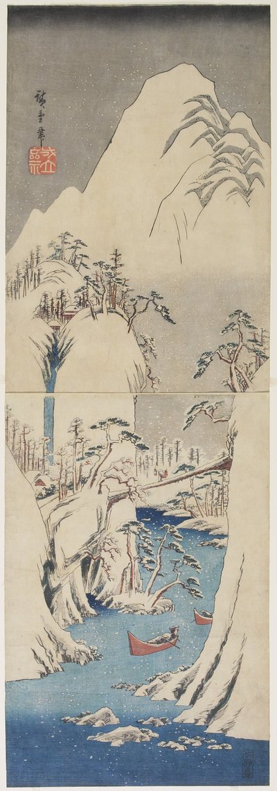 Schneeszene am Fuji-Fluss, ca. 1842 von Utagawa Hiroshige