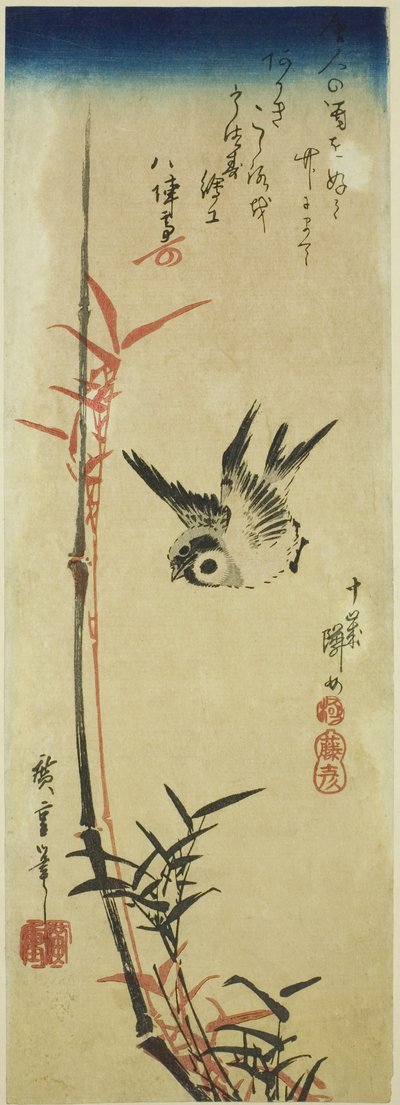 Spatz und Bambus von Utagawa Hiroshige