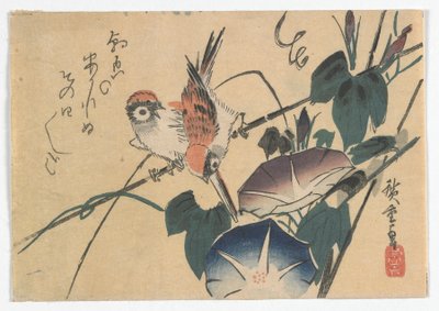Spatzen und Prunkwinden, Edo-Periode, späte 1830er Jahre von Utagawa Hiroshige