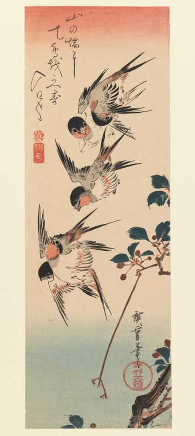 Tanzaku, vier Schwalben, 1832 von Utagawa Hiroshige