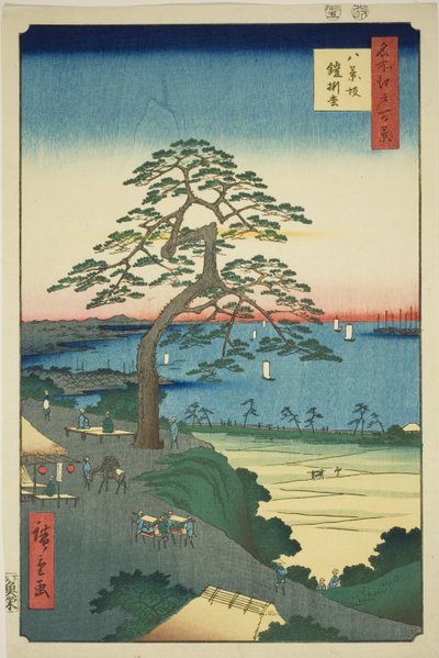 Die Rüstungshängende Kiefer bei Hakkeizaka (Hakkeizaka Yoroikakematsu), aus der Serie Einhundert berühmte Ansichten von Edo (Meisho Edo hyakkei) von Utagawa Hiroshige