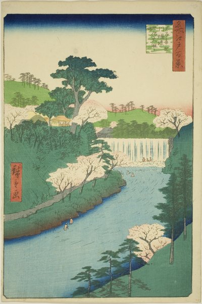 Der Damm am Otonashi-Fluss in Oji, allgemein genannt "Der große Wasserfall", aus der Serie "Hundert berühmte Ansichten von Edo" von Utagawa Hiroshige