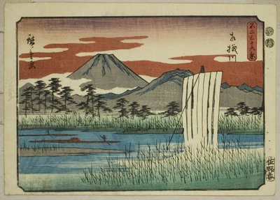 Der Sagami-Fluss (Sagamigawa), aus der Serie "Sechsunddreißig Ansichten des Berges Fuji (Fuji sanjurokkei)" von Utagawa Hiroshige