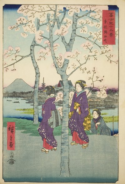 Der Sumida-Damm in der östlichen Hauptstadt (Toto Sumida-zutsumi), aus der Serie "Sechsunddreißig Ansichten des Berges Fuji (Fuji sanjurokkei)" von Utagawa Hiroshige