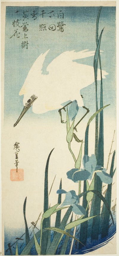 Weißer Reiher und Iris von Utagawa Hiroshige