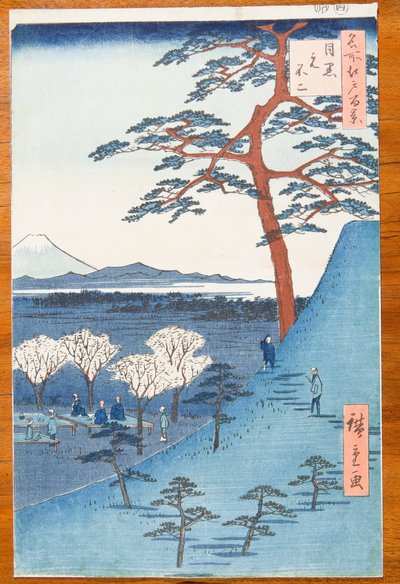 Blick von Meguro auf den echten Fuji - Meguro Moto-Fuji, Tafel 25 aus der Serie: Hundert berühmte Ansichten von Edo / Meisho Edo hyakkei von Utagawa Hiroshige