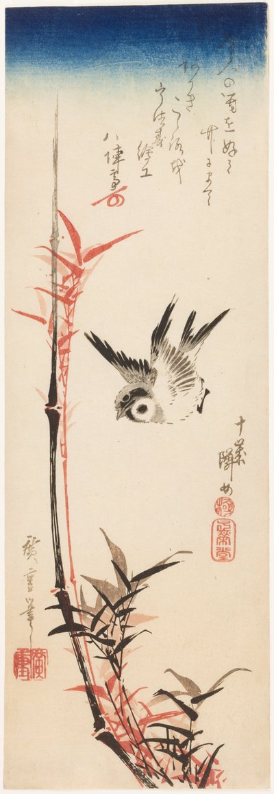 Spatz und Bambus von Utagawa Hiroshige