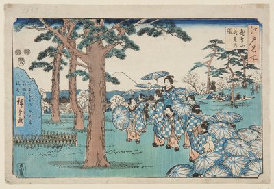 Kirschblütenbetrachtung am Asuka-Hügel (Farbholzschnitt) von Utagawa II Hiroshige