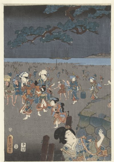 Muscheln sammeln am Strand von Akashi von Utagawa Kunisada (I)