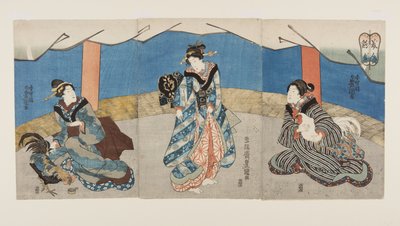 Schönheiten während eines Hahnenkampfs (Bijin Toriaiu) von Utagawa Kunisada