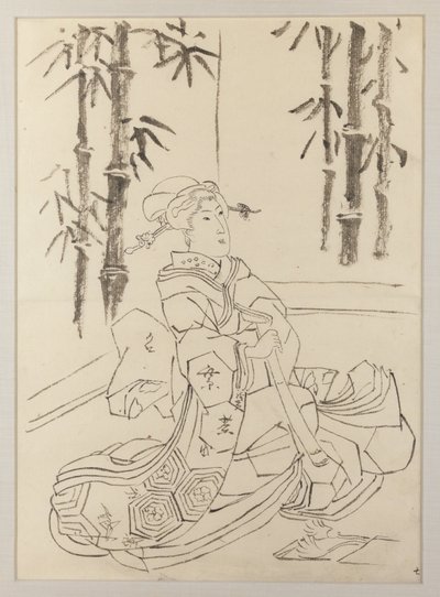 Vorbereitende Zeichnung für das linke Blatt des Triptychons Elegantes Instrumentaltrio von Mädchen von Utagawa Kunisada