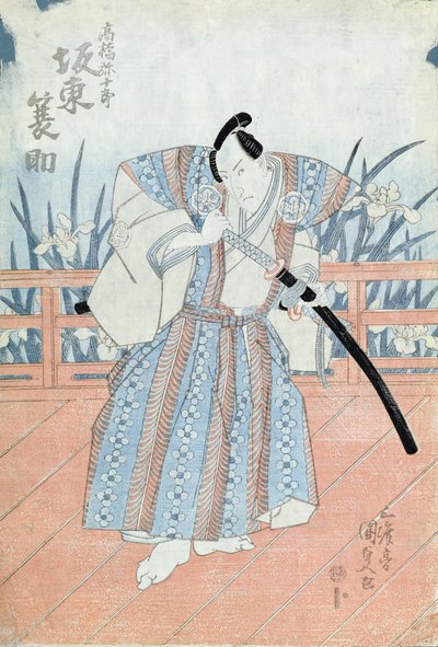 Der Schauspieler Bando Tokuke als Takahastu Yajuro, ein Samurai von Utagawa Kunisada