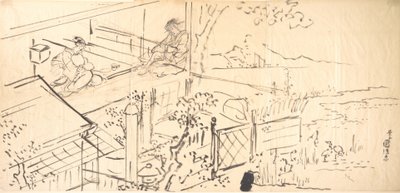 Zwei Kurtisanen genießen die Aussicht von einem Teehaus von Utagawa Kunisada