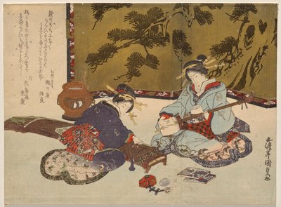 Zwei Kurtisanen spielen Musikinstrumente von Utagawa Kunisada