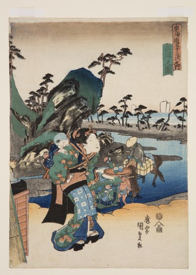 Blick auf Okitsu (Farbholzschnitt) von Utagawa Kunisada