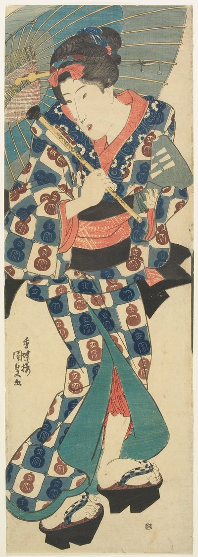 Junges Mädchen mit Regenschirm von Utagawa Kunisada